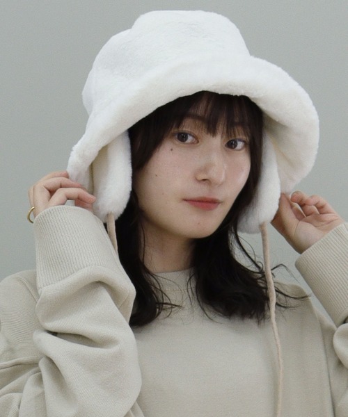 QUEENHEAD(クイーンヘッド)の「ファードックイヤーハット(ハット・レディース・ブラック/ライトベージュ/グレイッシュベージュ/オフホワイト・X-LARGE/XX-LARGE/FREE)」の2枚目の写真