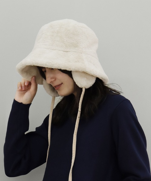 QUEENHEAD(クイーンヘッド)の「ファードックイヤーハット(ハット・レディース・ブラック/ライトベージュ/グレイッシュベージュ/オフホワイト・X-LARGE/XX-LARGE/FREE)」の6枚目の写真