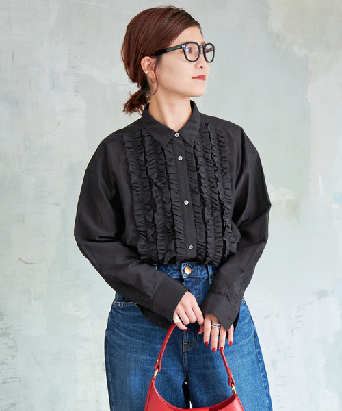 Spick & Span(スピックアンドスパン)の「≪追加≫コットンシルクフロントフリルブラウス(シャツ/ブラウス・レディース・ブラック/ホワイト/スカイブルー・FREE)」の9枚目の写真