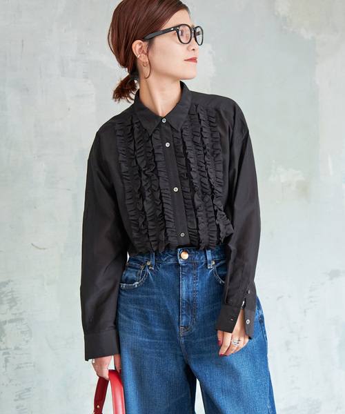 Spick & Span(スピックアンドスパン)の「≪追加≫コットンシルクフロントフリルブラウス(シャツ/ブラウス・レディース・ブラック/ホワイト/スカイブルー・FREE)」の10枚目の写真