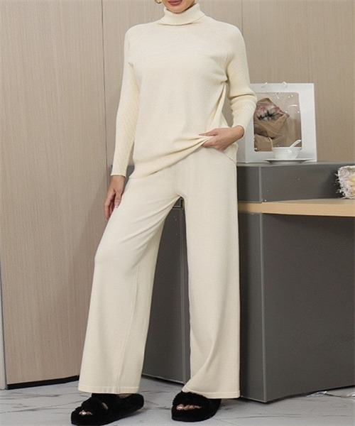 セール】タートルネックトップス ロングパンツ ニット