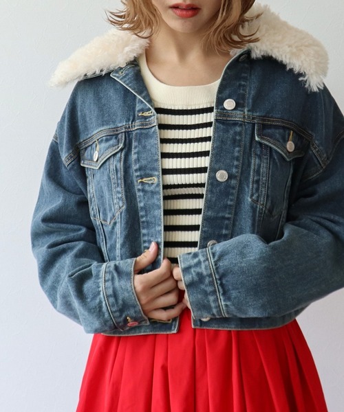 Three Four Time（ｽﾘｰﾌｫｰﾀｲﾑ）の「ファー襟付きデニムブルゾン（デニム