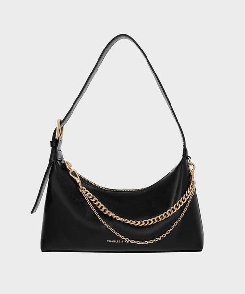 CHARLES & KEITH◆Atwood チェーン ホーボーバッグ◆送料込 Atwood アトウッド クリンクルエフェクトチェーンエンベリ