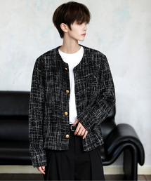 neos（ネオス）の「【neos】ルーズシルエット ツイード チェック ノーカラー ショート ジャケット（ノーカラージャケット）」