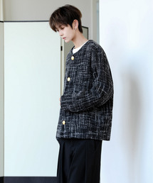 EFFECTION（エフェクション）の「【neos】ルーズシルエット ツイード チェック ノーカラー ショート ジャケット（ノーカラージャケット）」