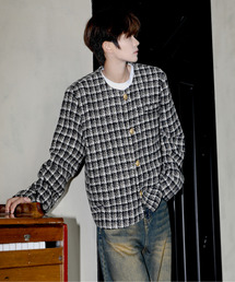 EFFECTION（エフェクション）の「【neos】ルーズシルエット ツイード チェック ノーカラー ショート ジャケット（ノーカラージャケット）」