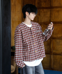 FVLMEN（フルメン）の「【neos】ルーズシルエット ツイード チェック ノーカラー ショート ジャケット（ノーカラージャケット）」