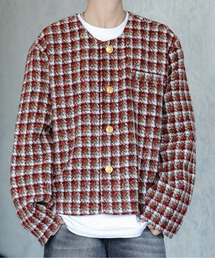 EFFECTION（エフェクション）の「【neos】ルーズシルエット ツイード チェック ノーカラー ショート ジャケット（ノーカラージャケット）」