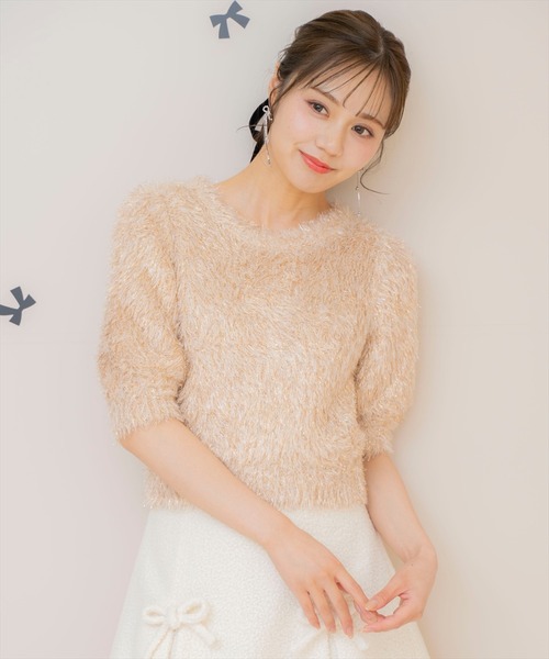 WILLSELECTION(ウィルセレクション)の「シャギーラメ5分袖プルオーバー(ニット/セーター・レディース・ベージュ/シルバー/オフホワイト/ピンク・FREE)」の3枚目の写真