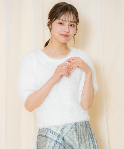 WILLSELECTION(ウィルセレクション)の「シャギーラメ5分袖プルオーバー(ニット/セーター・レディース・ベージュ/シルバー/オフホワイト/ピンク・FREE)」の6枚目の写真