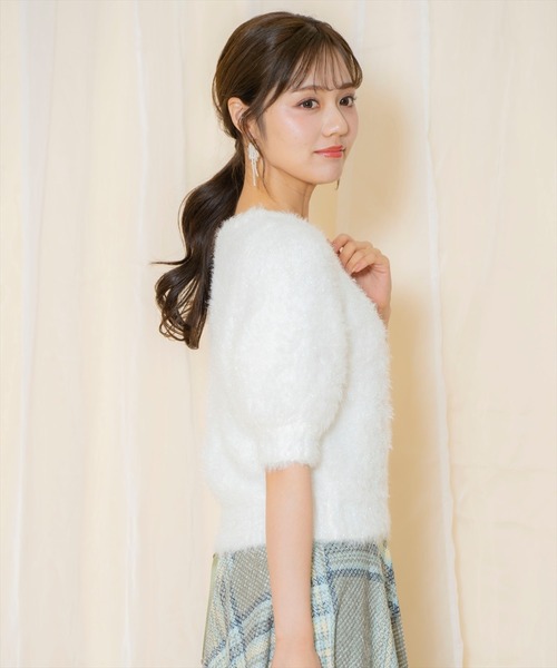 WILLSELECTION(ウィルセレクション)の「シャギーラメ5分袖プルオーバー(ニット/セーター・レディース・ベージュ/シルバー/オフホワイト/ピンク・FREE)」の7枚目の写真