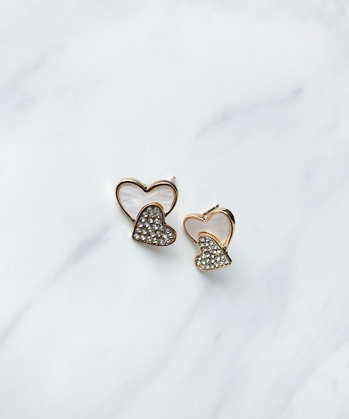 ペアハートビジューピアス（ピアス（両耳用））｜TIMELESS&THREE 