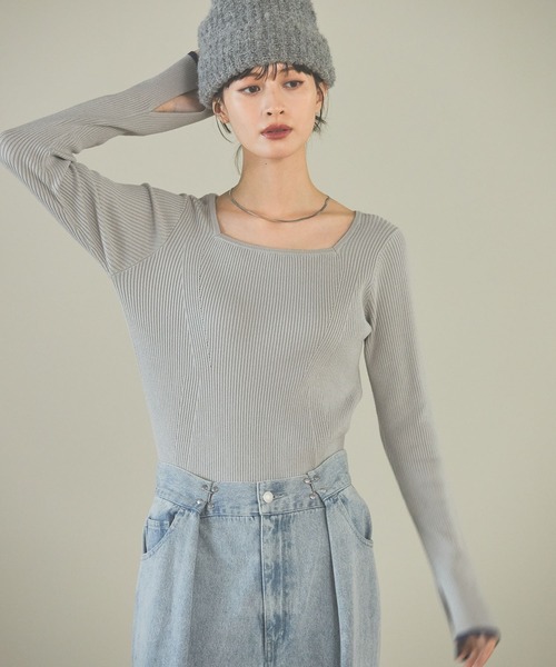 LAKOLE（ラコレ）の「12ゲージリブスクエアネックプルオーバー / 116709（ニット/セーター・レディース・その他1/ライトグリーン/アイボリー/ブラック/レモンイエロー/グレー・SMALL/MEDIUM/LARGE）」の2枚目の写真