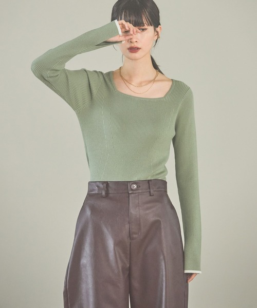 LAKOLE（ラコレ）の「12ゲージリブスクエアネックプルオーバー / 116709（ニット/セーター・レディース・その他1/ライトグリーン/アイボリー/ブラック/レモンイエロー/グレー・SMALL/MEDIUM/LARGE）」の4枚目の写真