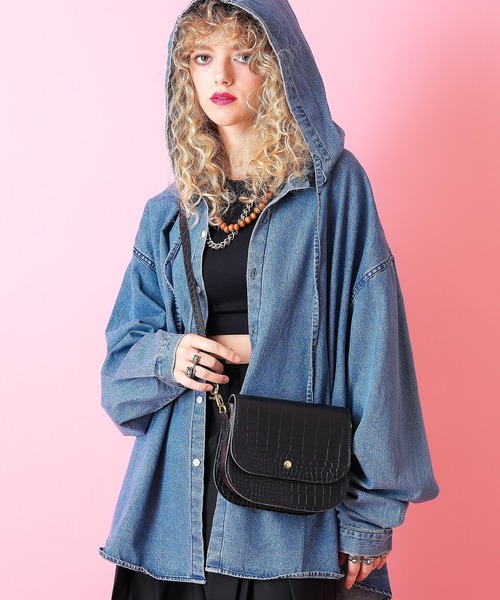 an meets zakka クロコ型押し合成皮革フラップショルダーバッグ