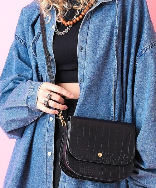 an meets zakka クロコ型押し合成皮革フラップショルダーバッグ / レディース メンズ ユニセックス クロコダイル柄 鞄 バック（ショルダーバッグ）｜ankoROCK（アンコロック）