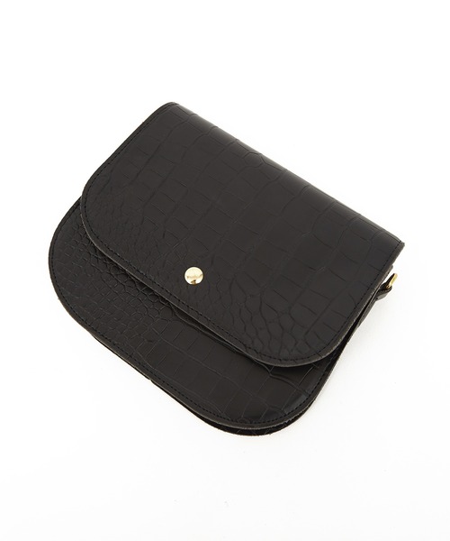 an meets zakka クロコ型押し合成皮革フラップショルダーバッグ