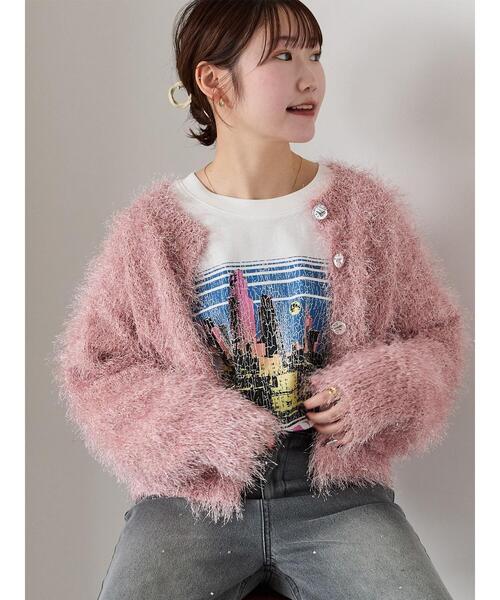 ehka sopo（エヘカソポ）の「シャギーラメカーディガン（カーディガン/ボレロ・レディース・ピンク/グリーン/キナリ/グレー・F）」の4枚目の写真