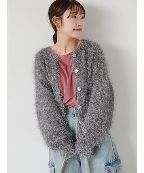 ehka sopo（エヘカソポ）の「シャギーラメカーディガン（カーディガン/ボレロ・レディース・ピンク/グリーン/キナリ/グレー・F）」の9枚目の写真