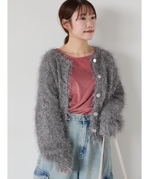 ehka sopo（エヘカソポ）の「シャギーラメカーディガン（カーディガン/ボレロ・レディース・ピンク/グリーン/キナリ/グレー・F）」の10枚目の写真