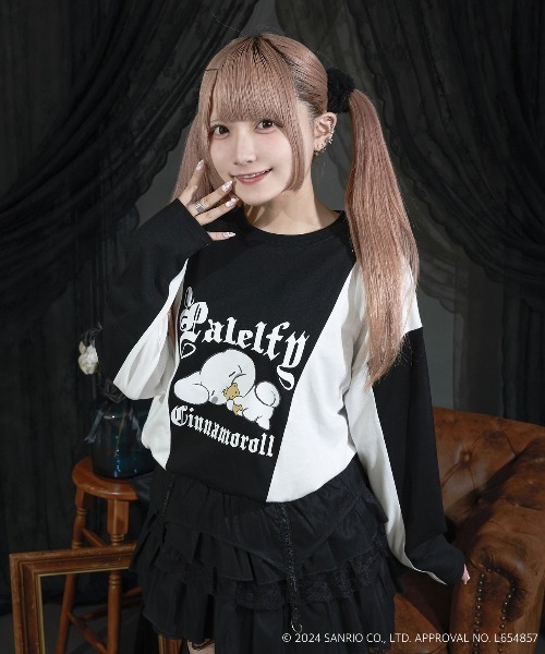Pal elfy（パルエルフィー）の「シナモロール すやすやロンT（Tシャツ/カットソー・レディース・オフホワイト/ブラック・フリー）」の4枚目の写真