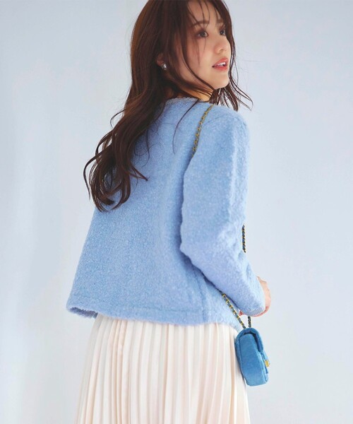 【セール】【洗える】ブークレー ニットジャケット（カーディガン/ボレロ）｜Feroux（フェルゥ）