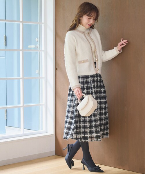 【セール】【洗える】ブークレー ニットジャケット（カーディガン/ボレロ）｜Feroux（フェルゥ）