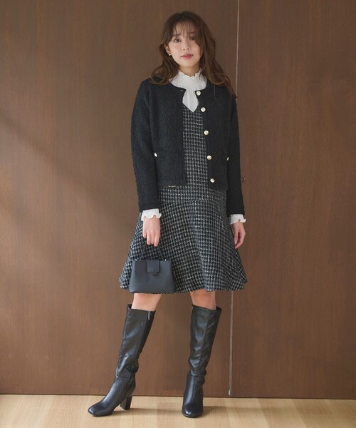 【セール】【洗える】ブークレー ニットジャケット（カーディガン/ボレロ）｜Feroux（フェルゥ）