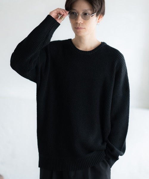 improves(インプローブス)の「ラーベン編み コットン クルーネック ニット(ニット/セーター・メンズ・グレー/ブラック/カーキ/ベージュ/ネイビー/ホワイト/ブラウン/ピンク・MEDIUM/LARGE)」の2枚目の写真