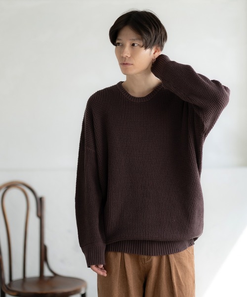 improves(インプローブス)の「ラーベン編み コットン クルーネック ニット(ニット/セーター・メンズ・グレー/ブラック/カーキ/ベージュ/ネイビー/ホワイト/ブラウン/ピンク・MEDIUM/LARGE)」の19枚目の写真