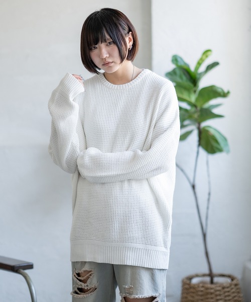 improves(インプローブス)の「ラーベン編み コットン クルーネック ニット(ニット/セーター・メンズ・グレー/ブラック/カーキ/ベージュ/ネイビー/ホワイト/ブラウン/ピンク・MEDIUM/LARGE)」の9枚目の写真