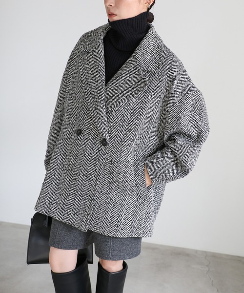 select MOCA（セレクトモカ）の「コクーンスリーブミドルチェスターコート（チェスターコート・レディース・グレー/アイボリー/ブラック・FREE）」の2枚目の写真