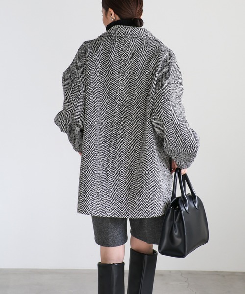 select MOCA（セレクトモカ）の「コクーンスリーブミドルチェスターコート（チェスターコート・レディース・グレー/アイボリー/ブラック・FREE）」の4枚目の写真