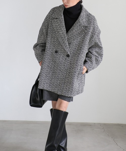 select MOCA（セレクトモカ）の「コクーンスリーブミドルチェスターコート（チェスターコート・レディース・グレー/アイボリー/ブラック・FREE）」の11枚目の写真
