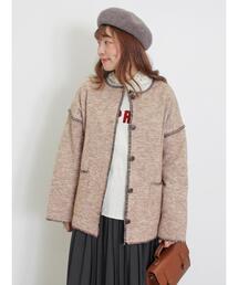 Samansa Mos2 | 【マシンウォッシャブル】ブランケットステッチニットジャケット(ノーカラージャケット)