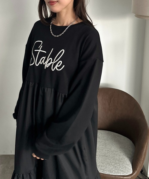 apres jour mignon(アプレジュールミニョン)の「リメイク風裏毛ワンピース【ZOZOTOWN限定アイテム】(ワンピース・レディース・ブラック/ブルー/ブラック系その他/ブラウン系その他・MEDIUM/X-LARGE/SMALL)」の6枚目の写真