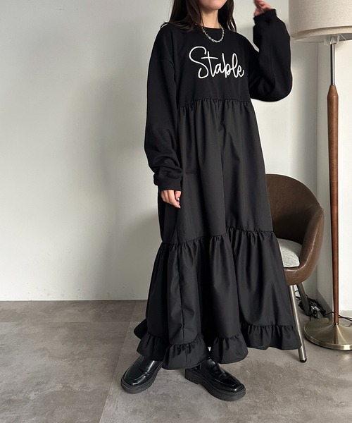apres jour mignon(アプレジュールミニョン)の「リメイク風裏毛ワンピース【ZOZOTOWN限定アイテム】(ワンピース・レディース・ブラック/ブルー/ブラック系その他/ブラウン系その他・MEDIUM/X-LARGE/SMALL)」の8枚目の写真