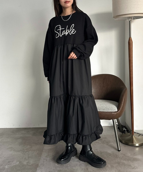 apres jour mignon(アプレジュールミニョン)の「リメイク風裏毛ワンピース【ZOZOTOWN限定アイテム】(ワンピース・レディース・ブラック/ブルー/ブラック系その他/ブラウン系その他・MEDIUM/X-LARGE/SMALL)」の9枚目の写真