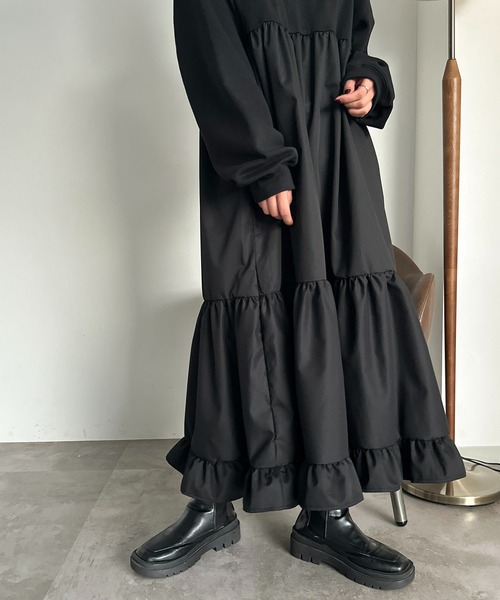 apres jour mignon(アプレジュールミニョン)の「リメイク風裏毛ワンピース【ZOZOTOWN限定アイテム】(ワンピース・レディース・ブラック/ブルー/ブラック系その他/ブラウン系その他・MEDIUM/X-LARGE/SMALL)」の13枚目の写真
