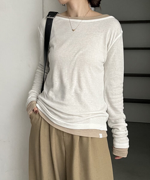 CAPRICIEUX LE'MAGE(カプリシューレマージュ)の「テンセルウールロンT(Tシャツ/カットソー・レディース・グレー/オフホワイト/ベージュ/ネイビー・FREE)」の1枚目の写真