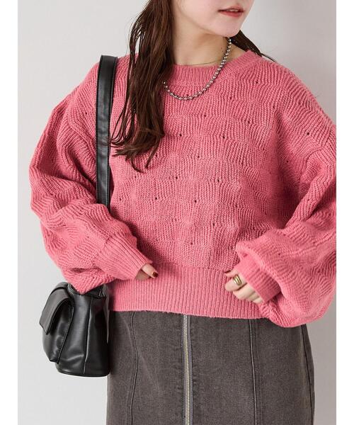 ehka sopo（エヘカソポ）の「ショート丈ポコポコニット（ニット/セーター・レディース・キナリ/ミント/ピンク・F）」の3枚目の写真