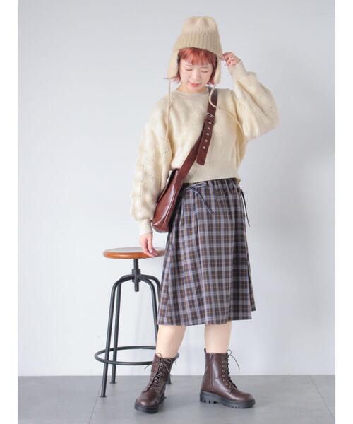 ehka sopo（エヘカソポ）の「ショート丈ポコポコニット（ニット/セーター・レディース・キナリ/ミント/ピンク・F）」の6枚目の写真