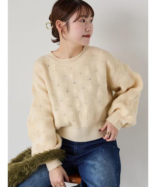 ehka sopo（エヘカソポ）の「ショート丈ポコポコニット（ニット/セーター・レディース・キナリ/ミント/ピンク・F）」の8枚目の写真