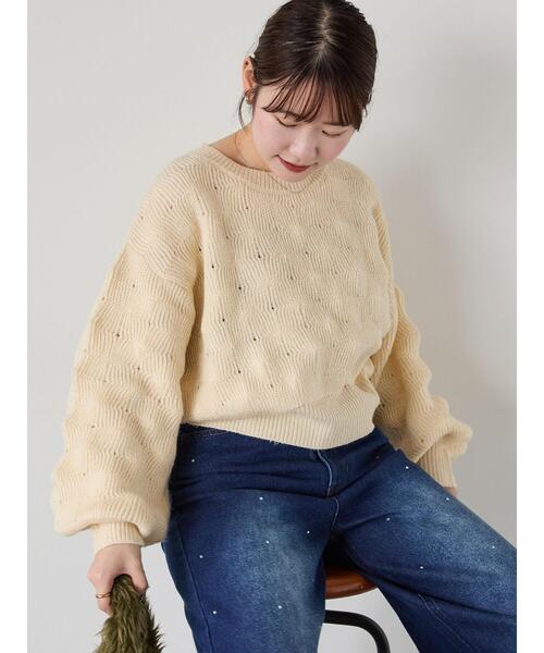 ehka sopo（エヘカソポ）の「ショート丈ポコポコニット（ニット/セーター・レディース・キナリ/ミント/ピンク・F）」の9枚目の写真