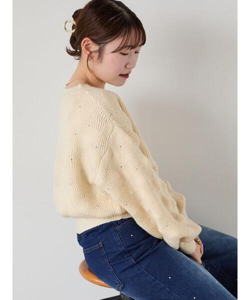 ehka sopo（エヘカソポ）の「ショート丈ポコポコニット（ニット/セーター・レディース・キナリ/ミント/ピンク・F）」の10枚目の写真