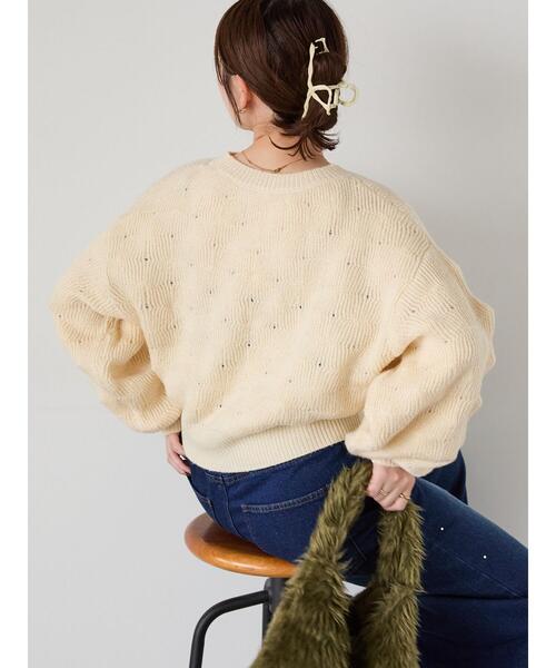 ehka sopo（エヘカソポ）の「ショート丈ポコポコニット（ニット/セーター・レディース・キナリ/ミント/ピンク・F）」の11枚目の写真