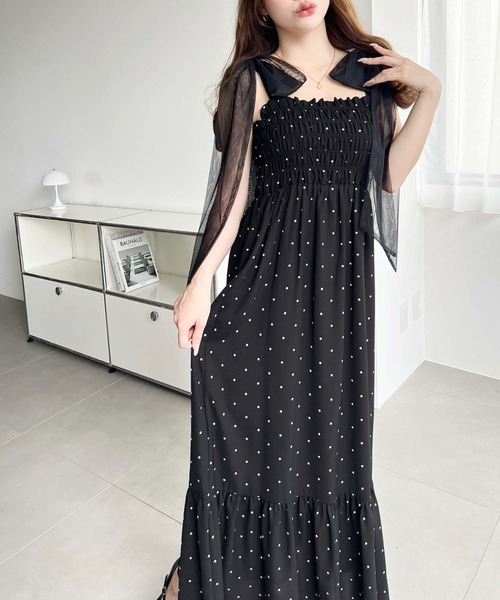 moment+（モーメントプラス）の「無地＆ドットプリントショルダーリボンシャーリングティアードワンピース（ワンピース・レディース・ホワイト系その他/ブラック/ブラック系その他2/ホワイト系その他2/ブラック系その他・M/L）」の20枚目の写真
