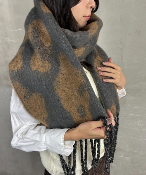 セール】ビッグレオパード柄大判マフラー 厚手マフラー