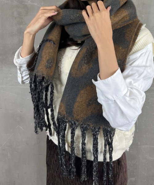 ビッグレオパード柄大判マフラー 厚手マフラー（マフラー）｜Loco