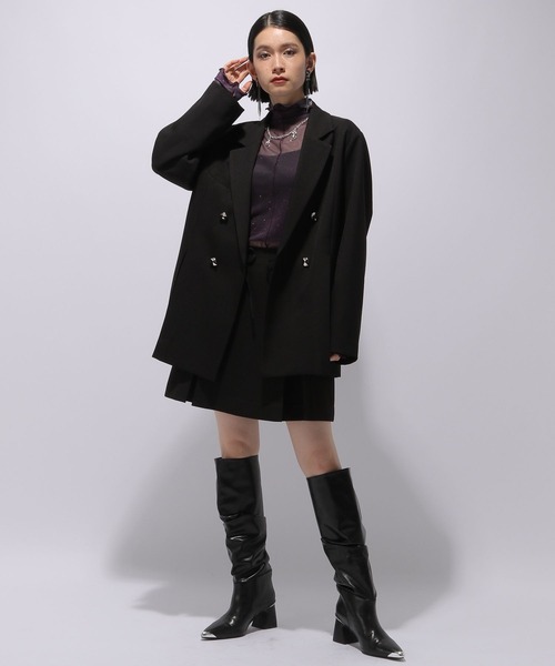 HARE（ハレ）の「タックプリーツメタルボタンジャケット(HARE)（テーラードジャケット・レディース・グレー/ブラック・FREE）」の4枚目の写真